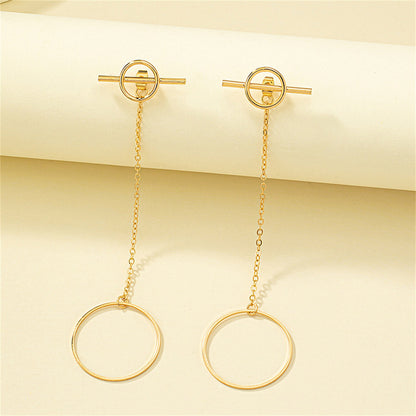 18K Gold-Plated Circle Bar Ear Jackets, gold drop earrings for women, everyday style, lifestyle look