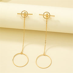 Chic 18K gold-plated earrings showcasing a unique circle and chain design, ideal for elevating your accessory game.