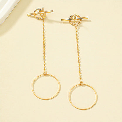 18K Gold-Plated Circle Bar Ear Jackets, gold drop earrings for women, everyday style, styled look