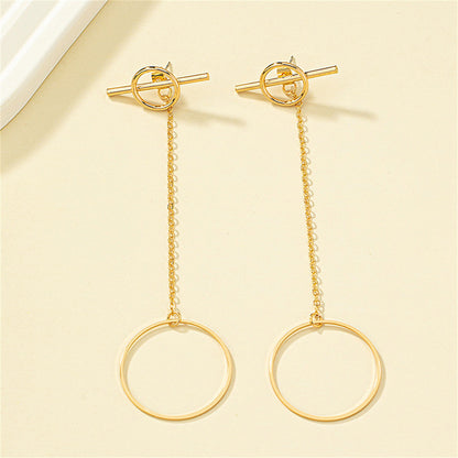 18K Gold-Plated Circle Bar Ear Jackets, gold drop earrings for women, everyday style, side view