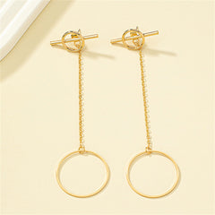 Stunning 18K gold-plated earrings with a circular design and chain, adding a touch of sophistication to your look.