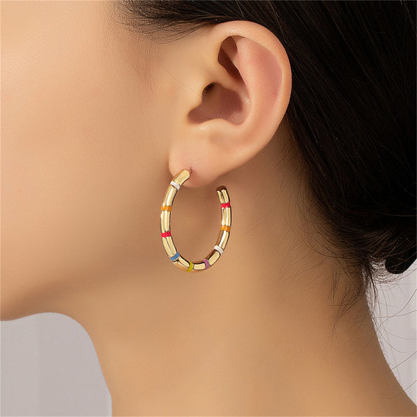 Vibrant Enamel & Goldtone Stripe Hoop Earrings