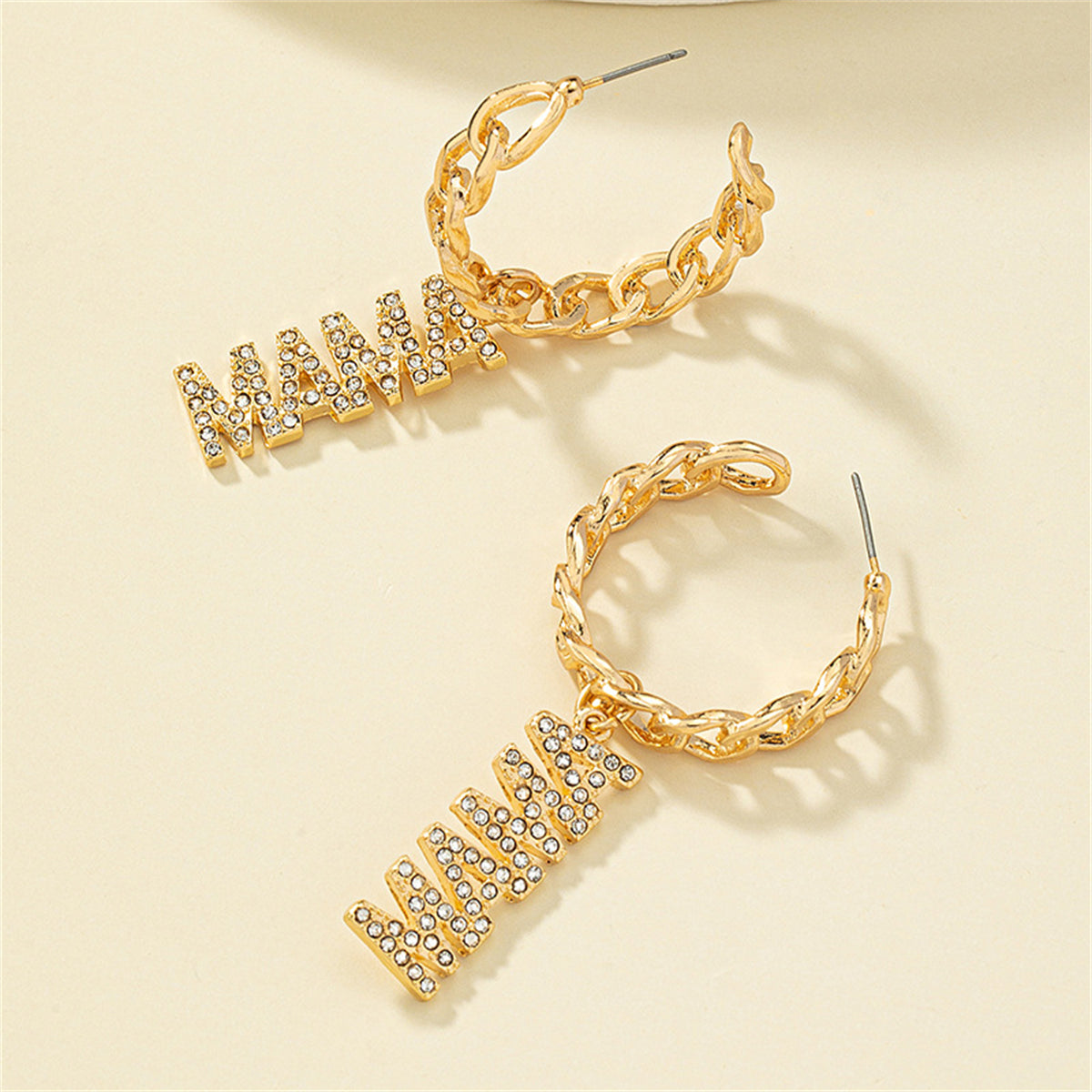 Cubic Zirconia & 18K Gold-Plated 'Mama' Chain Hoop Earrings
