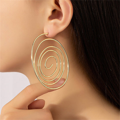18K Gold-Plated Vortex Hoop Earrings, gold drop earrings for women, dainty minimalist design, front view