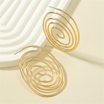 18K Gold-Plated Vortex Hoop Earrings, gold drop earrings for women, dainty minimalist design, detail close-up
