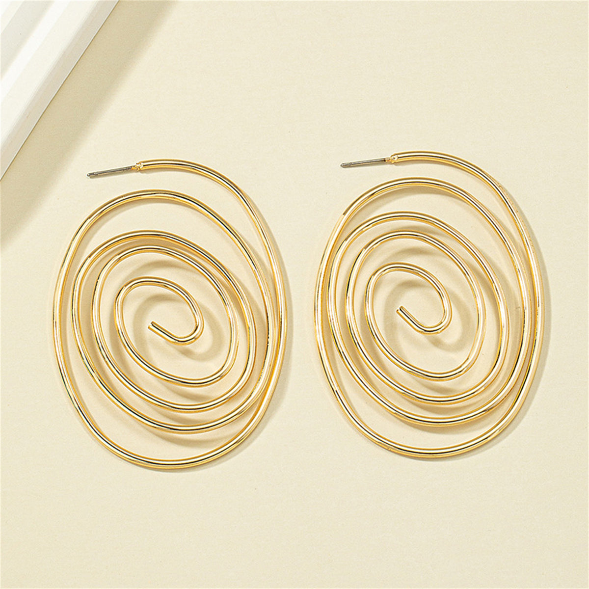 18K Gold-Plated Vortex Hoop Earrings, gold drop earrings for women, dainty minimalist design, side view