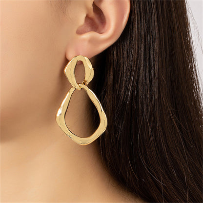 18K Gold-Plated Interlocked Rhombus Drop Earrings, gold drop earrings for women, dainty minimalist design, front view