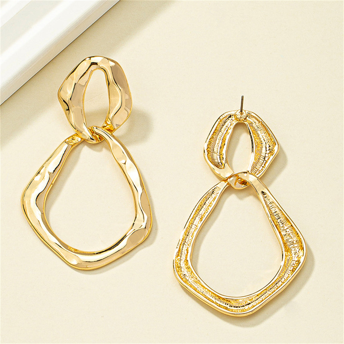 18K Gold-Plated Interlocked Rhombus Drop Earrings, gold drop earrings for women, dainty minimalist design, styled look