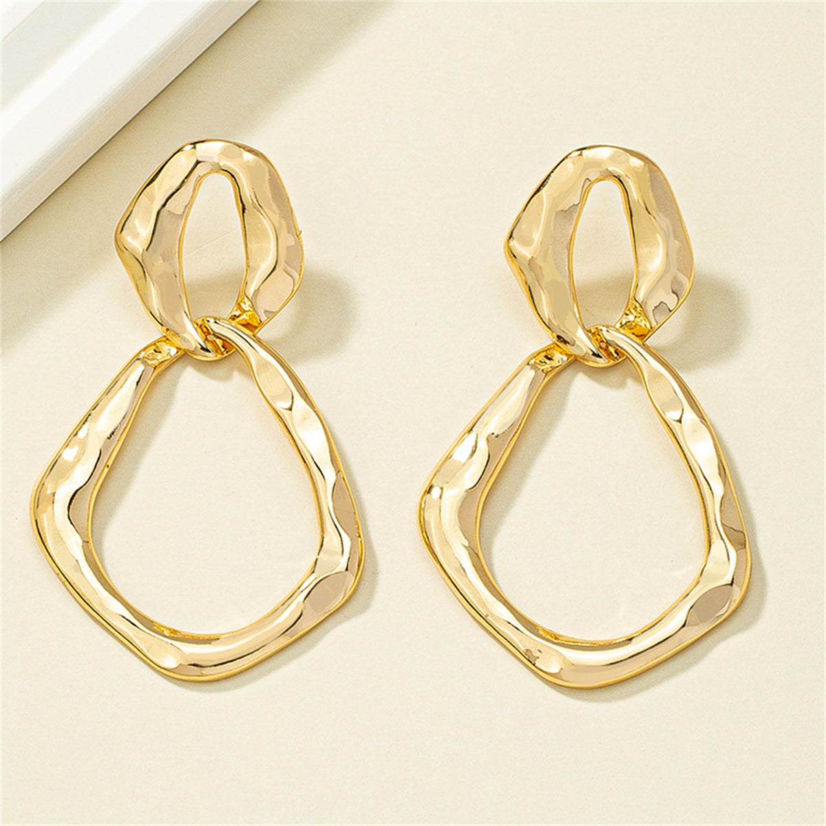 18K Gold-Plated Interlocked Rhombus Drop Earrings, gold drop earrings for women, dainty minimalist design, side view