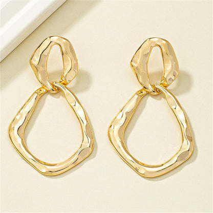 18K Gold-Plated Interlocked Rhombus Drop Earrings, gold drop earrings for women, dainty minimalist design, side view