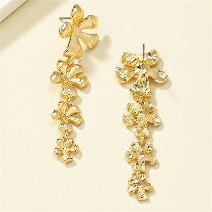 18K Gold-Plated Linked Flower Drop Earrings, gold drop earrings for women, elegant gift for her, lifestyle look