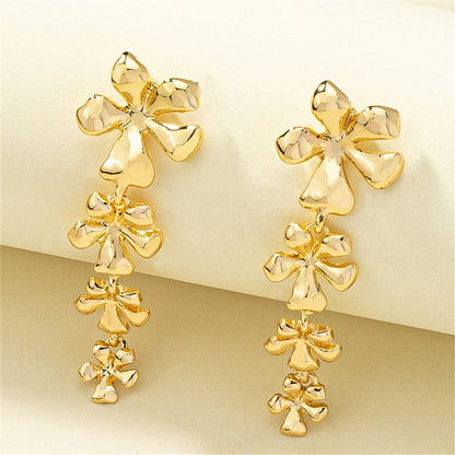18K Gold-Plated Linked Flower Drop Earrings, gold drop earrings for women, elegant gift for her, side view