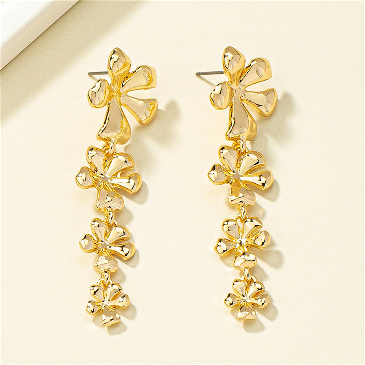 18K Gold-Plated Linked Flower Drop Earrings, gold drop earrings for women, elegant gift for her, styled look