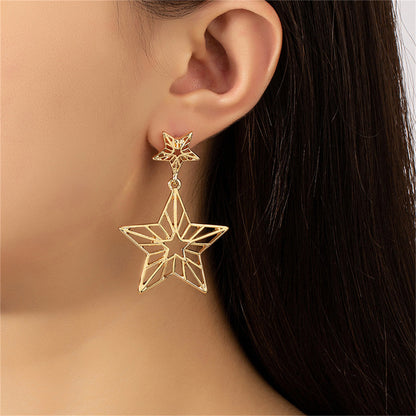 18K Gold-Plated Openwork Star Drop Earrings, gold drop earrings for women, botanical inspired, front view