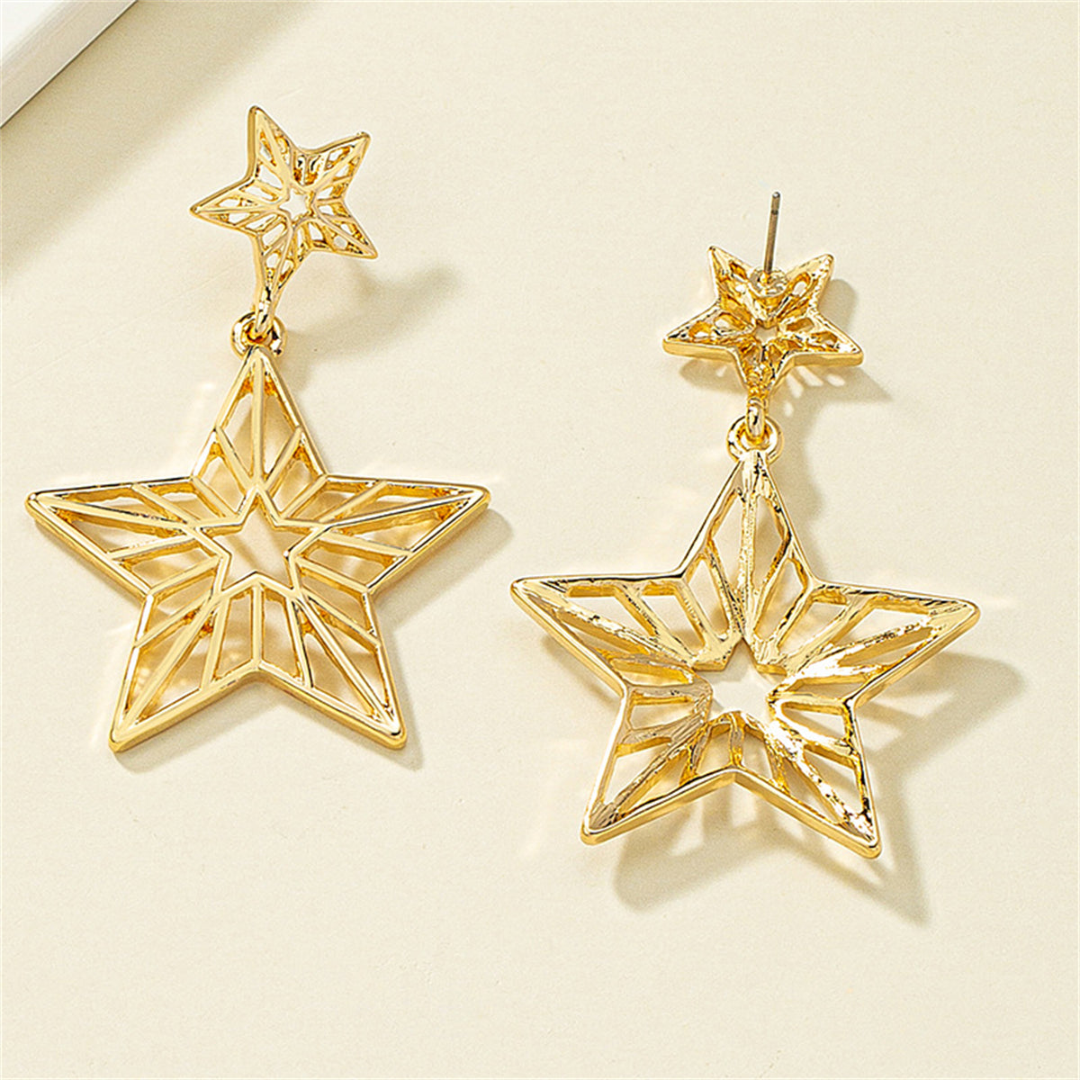 18K Gold-Plated Openwork Star Drop Earrings, gold drop earrings for women, botanical inspired, lifestyle look