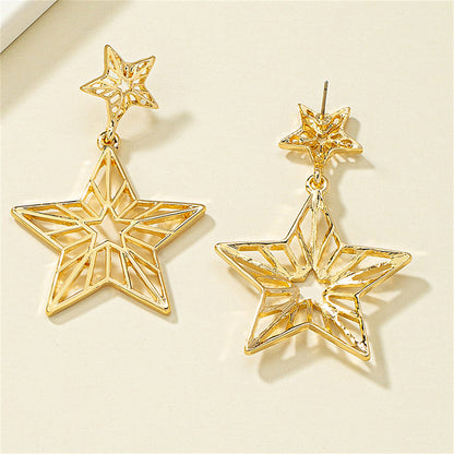 18K Gold-Plated Openwork Star Drop Earrings, gold drop earrings for women, botanical inspired, lifestyle look