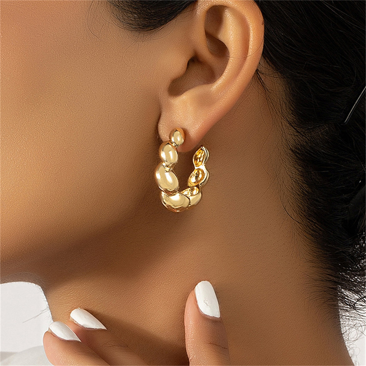18K Gold-Plated Bead Hoop Earrings