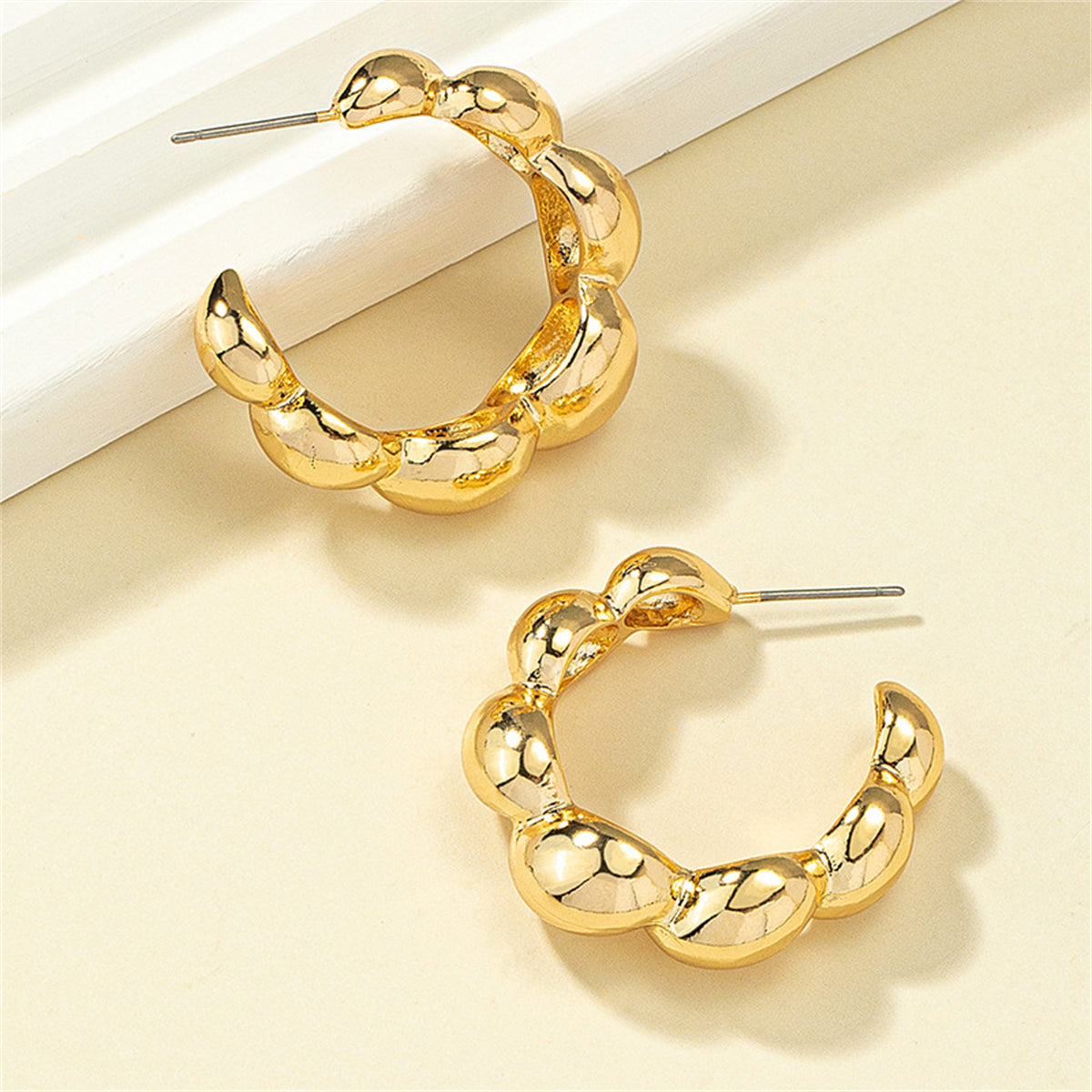 18K Gold-Plated Bead Hoop Earrings