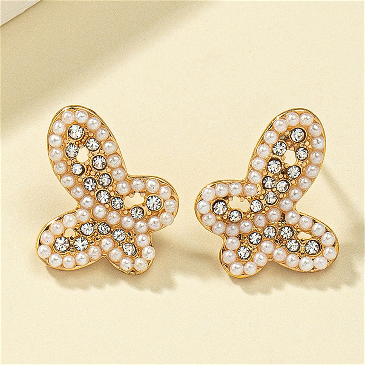 Pearl and Cubic Zirconia Butterfly Stud Earrings, stud earrings for women, elegant gift for her, side view