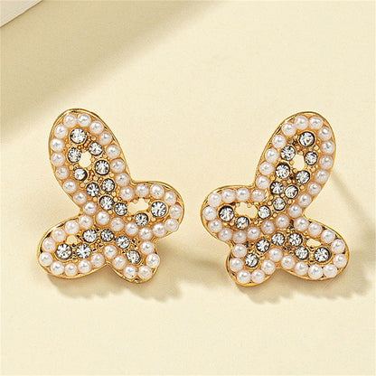 Pearl and Cubic Zirconia Butterfly Stud Earrings, stud earrings for women, elegant gift for her, side view