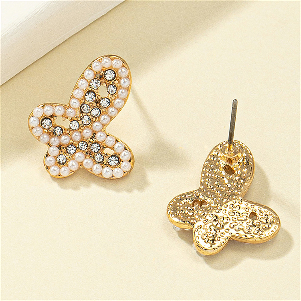 Pearl and Cubic Zirconia Butterfly Stud Earrings, stud earrings for women, elegant gift for her, styled look