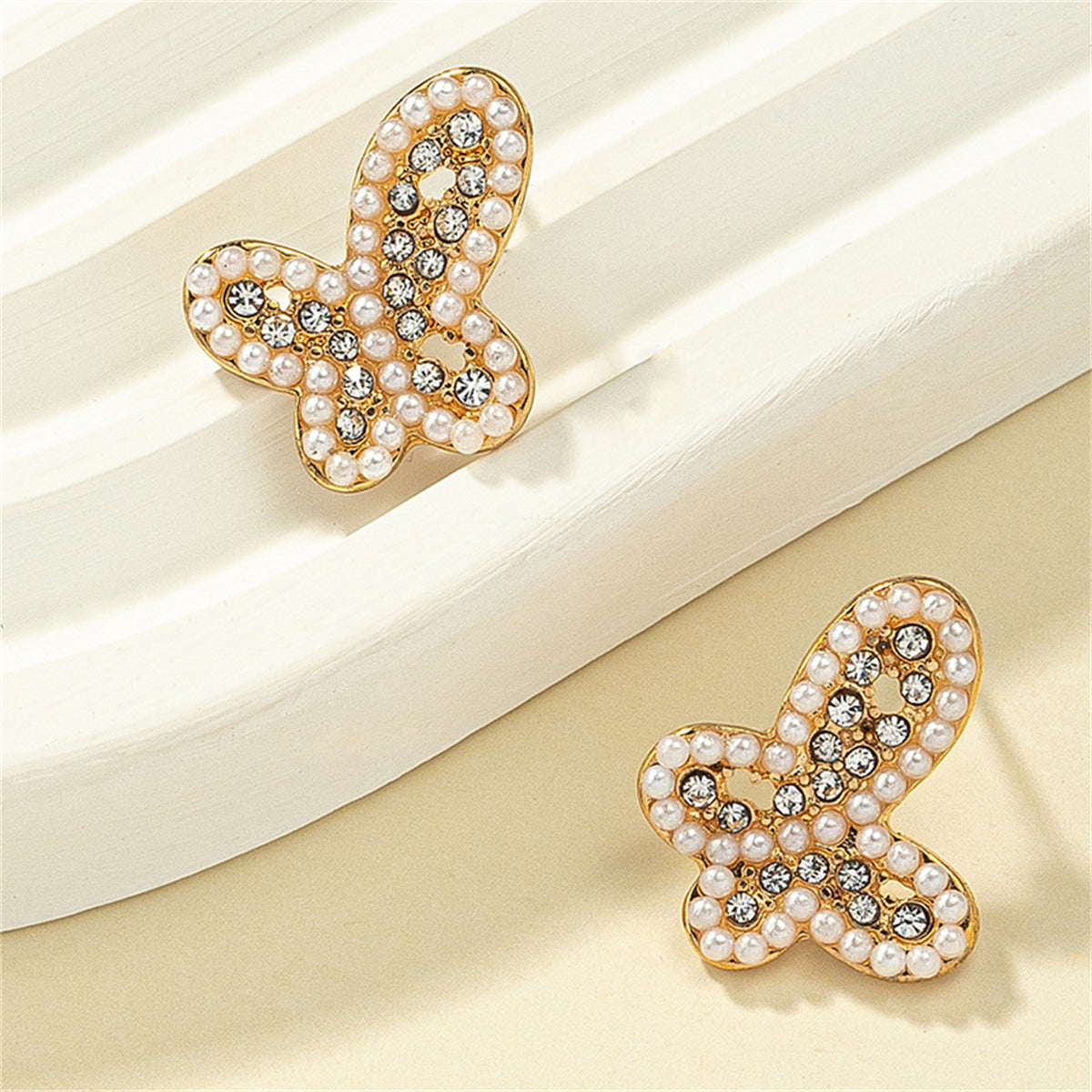 Pearl and Cubic Zirconia Butterfly Stud Earrings, stud earrings for women, elegant gift for her, lifestyle look