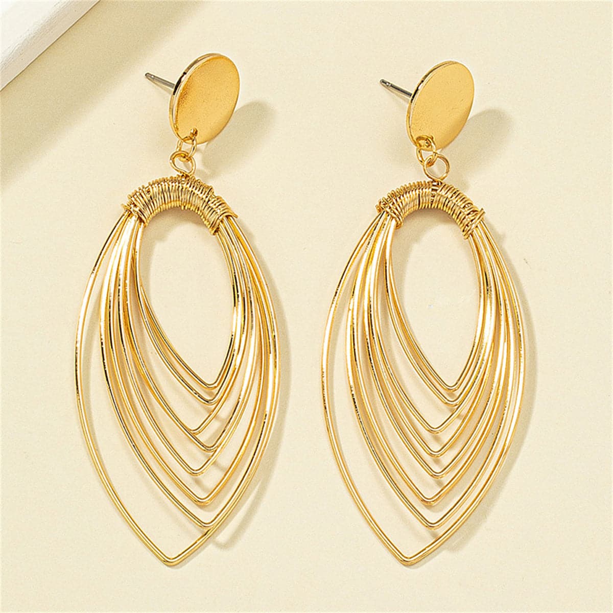 18K Gold-Plated Stacked Oval Drop Earrings, gold drop earrings for women, botanical inspired, side view