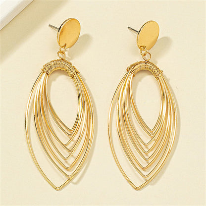 18K Gold-Plated Stacked Oval Drop Earrings, gold drop earrings for women, botanical inspired, side view