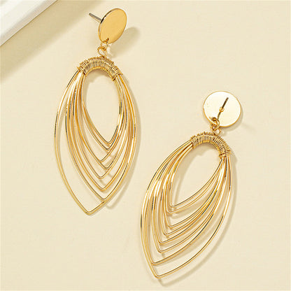 18K Gold-Plated Stacked Oval Drop Earrings, gold drop earrings for women, botanical inspired, lifestyle look