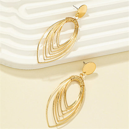 18K Gold-Plated Stacked Oval Drop Earrings, gold drop earrings for women, botanical inspired, styled look