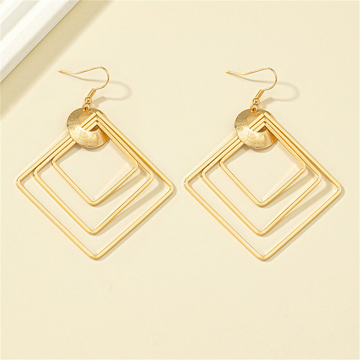 18K Gold-Plated Large Stacked Rhombus Drop Earrings, gold drop earrings for women, everyday style, side view