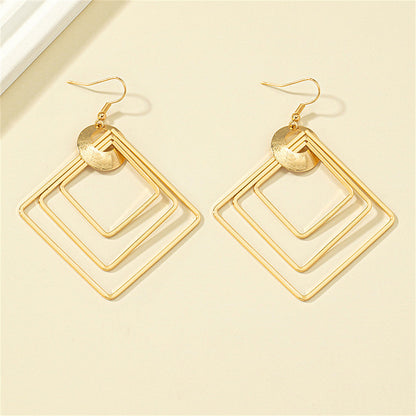 18K Gold-Plated Large Stacked Rhombus Drop Earrings, gold drop earrings for women, everyday style, side view