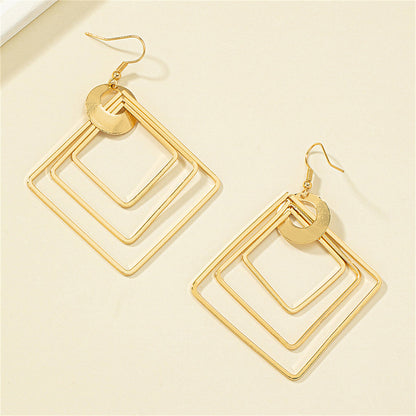 18K Gold-Plated Large Stacked Rhombus Drop Earrings, gold drop earrings for women, everyday style, styled look