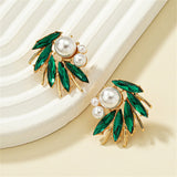 Green Crystal & Pearl 18k Gold-Plated Marquise-Cut Stud Earring