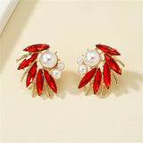 Red Crystal & Pearl 18k Gold-Plated Marquise-Cut Stud Earring