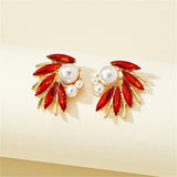 Red Crystal & Pearl 18k Gold-Plated Marquise-Cut Stud Earring