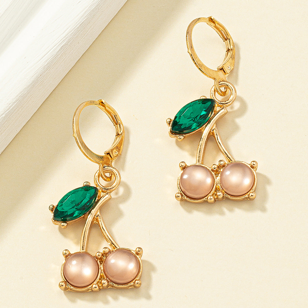 Crystal and 18K Gold-Plated Cherry Charm Huggie Earrings, gold huggie earrings, elegant gift for her, side view