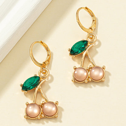 Crystal and 18K Gold-Plated Cherry Charm Huggie Earrings, gold huggie earrings, elegant gift for her, side view