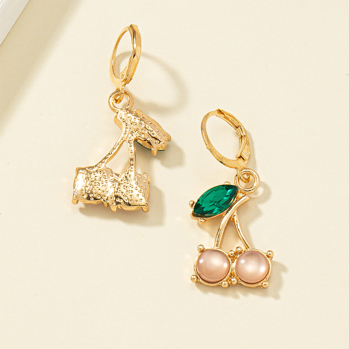 Crystal and 18K Gold-Plated Cherry Charm Huggie Earrings, gold huggie earrings, elegant gift for her, lifestyle look