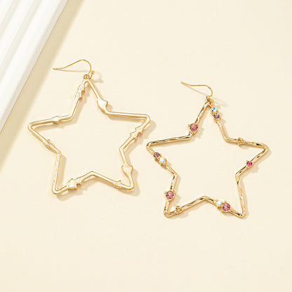 Pink Cubic Zirconia and 18K Gold-Plated Openwork Star Drop Earrings, gold drop earrings for women, detail close-up