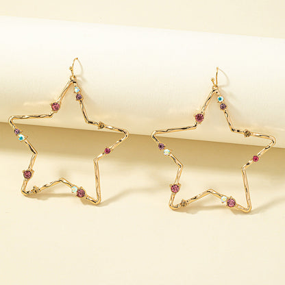 Pink Cubic Zirconia and 18K Gold-Plated Openwork Star Drop Earrings, gold drop earrings for women, lifestyle look