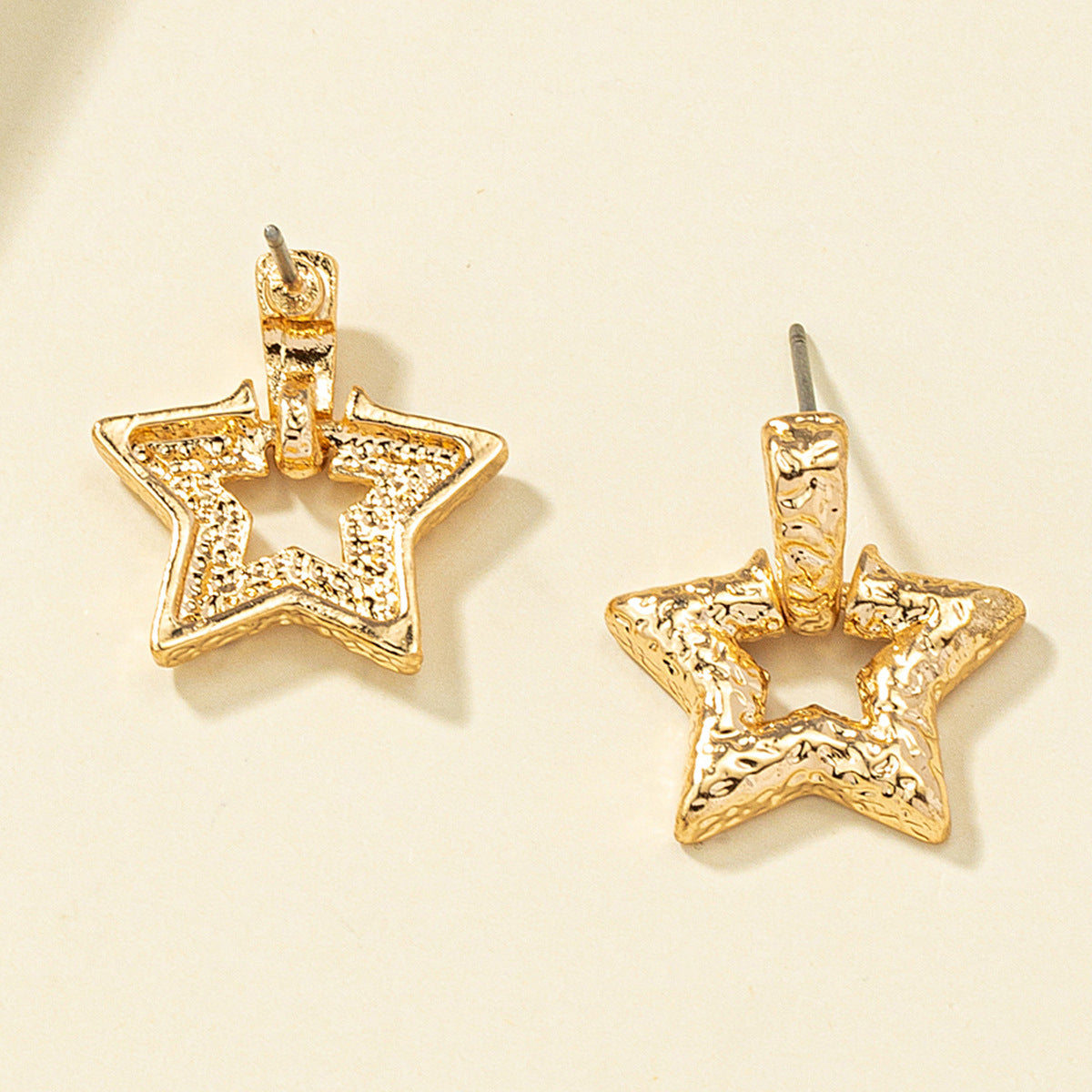 18K Gold-Plated Textured Star Drop Earrings, gold drop earrings for women, elegant gift for her, styled look