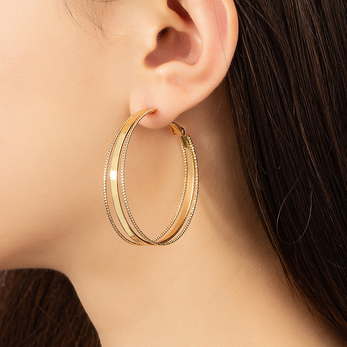 18K Gold-Plated Tri-Layered Hoop Earrings