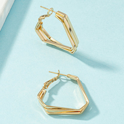 18K Gold-Plated Stacked Geometric Huggie Earrings, gold huggie earrings, everyday style, lifestyle look