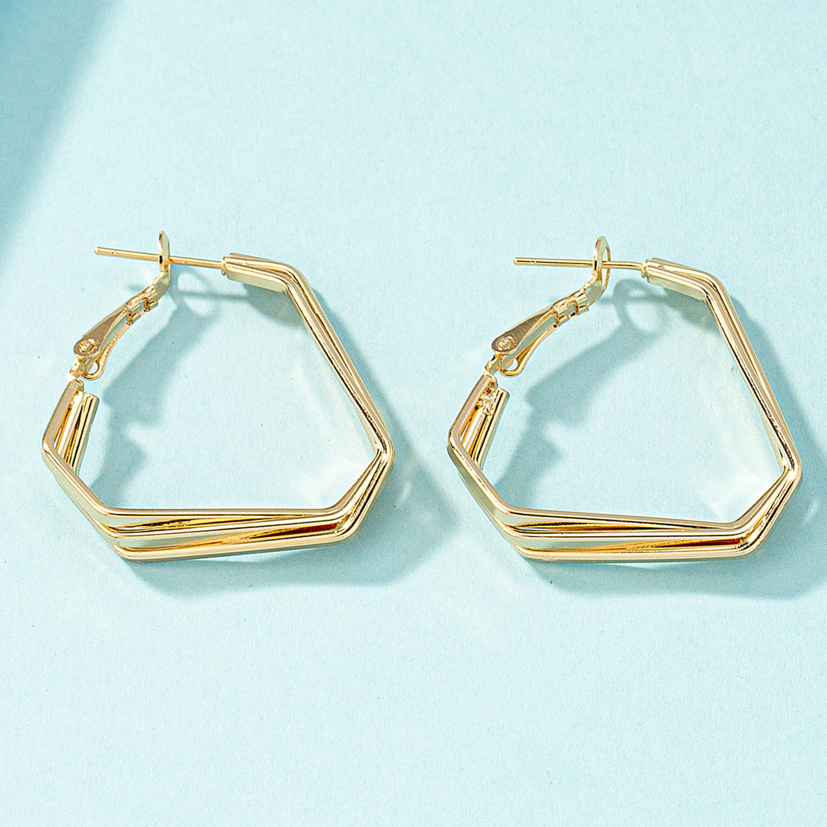 18K Gold-Plated Stacked Geometric Huggie Earrings, gold huggie earrings, everyday style, styled look