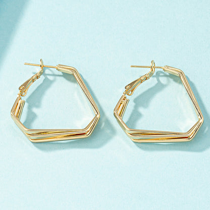 18K Gold-Plated Stacked Geometric Huggie Earrings, gold huggie earrings, everyday style, styled look