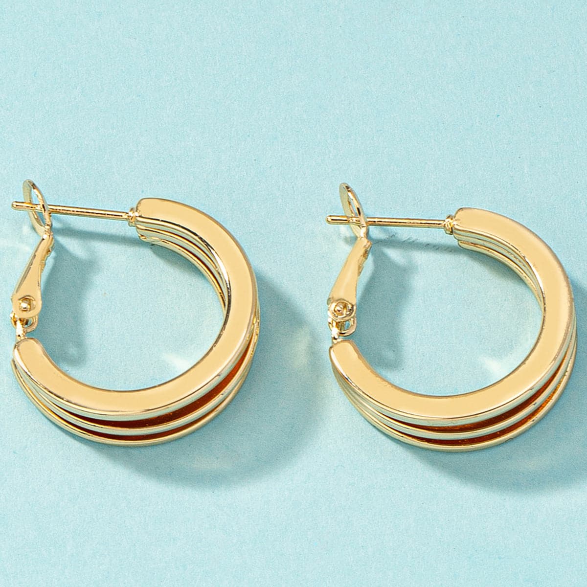 18K Gold-Plated Layered Huggie Earrings, gold huggie earrings, botanical inspired, side view