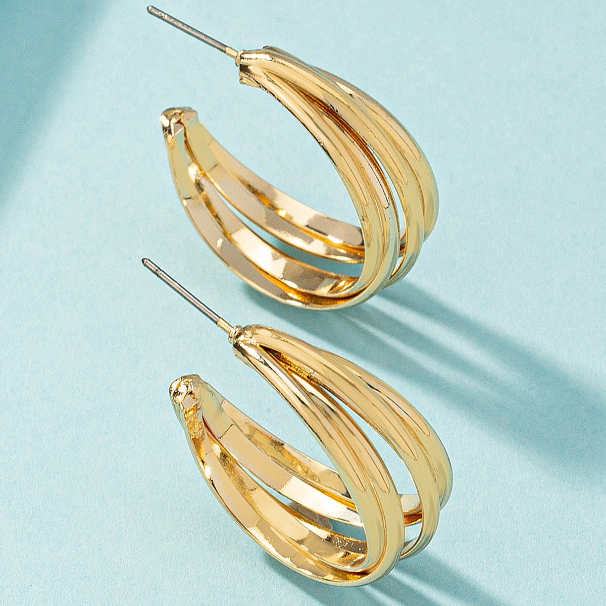 18K Gold-Plated Layered Huggie Earrings, gold huggie earrings, vintage-inspired design, side view