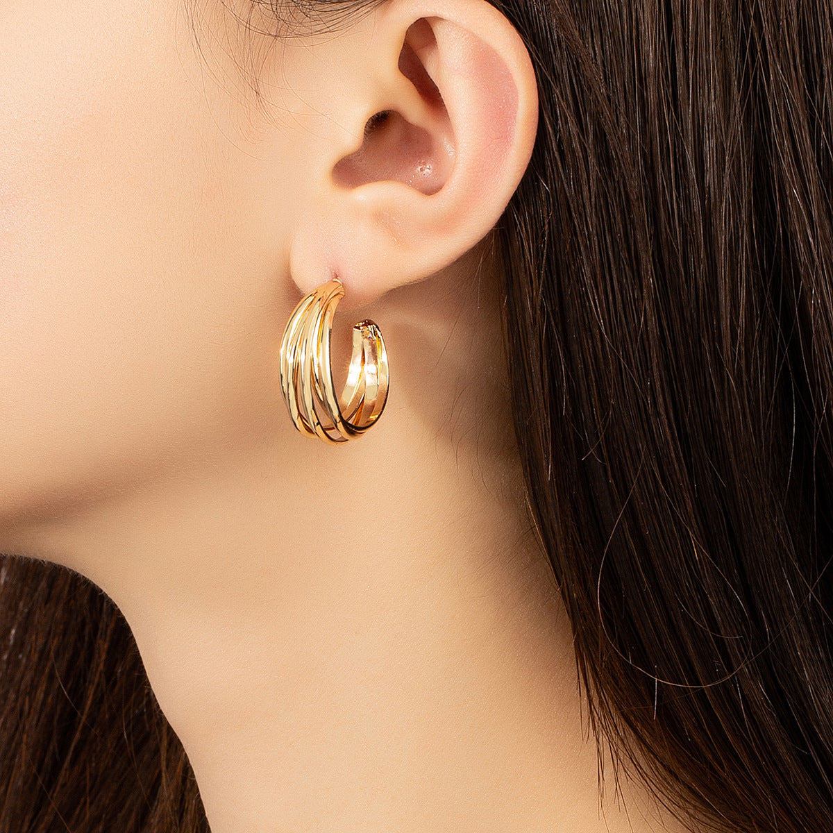 18K Gold-Plated Layered Huggie Earrings, gold huggie earrings, vintage-inspired design, lifestyle look