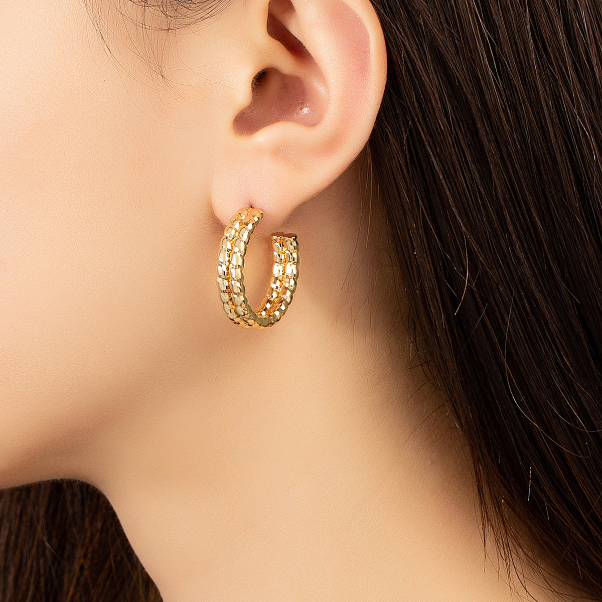 18K Gold-Plated Layered Twine Huggie Earrings, gold huggie earrings, elegant gift for her, lifestyle look